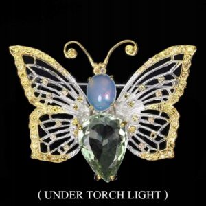 Broszka srebrna motyl naturalny ametyst 9.56ct opal szafiry