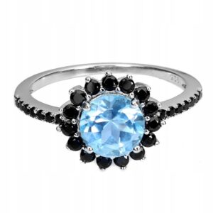 Srebrny pierścionek naturalny sky topaz czarne spinele r 15