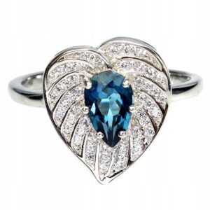 Pierścionek delikatny topaz london blue cyrkonie r 17 serce