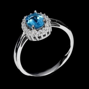 Delikatny pierścionek swiss blue topaz cyrkonie r 13.5 925