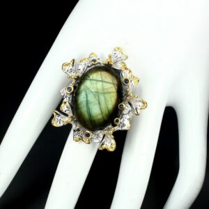 Pierścionek labradoryt 32.92ct szafiry r.16.5
