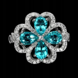 925 Piękny pierścionek paraiba blue topazy cyrkonie r 14