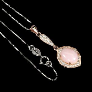 Srebrny naszyjnik natural różowy opal cyrkonie 925