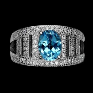 925 Piękny pierścionek naturalny swiss blue topaz cyrkonie r 16