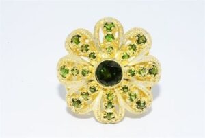 Srebrny pierścionek diamenty 0.10 ct diopsydy