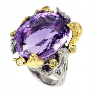 Pierścionek ametyst 27.34ct szafiry srebro r16