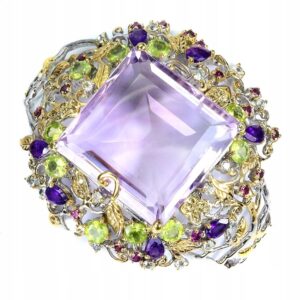 Srebrna bransoletka elegancka naturalny ametyst 112ct szafiry oliwiny 925