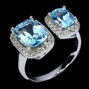 925 Pierścionek naturalne sky blue topazy białe topazy r 18