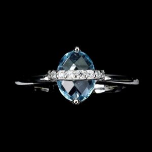 Delikatny pierścionek r 16 srebrny naturalny Sky Blue Topaz cyrkonie