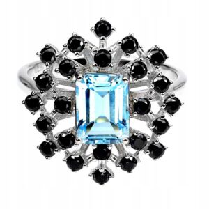 Srebrny pierścionek r 17 naturalny sky topaz czarne spinele