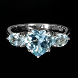 925 Pierścionek srebrny delikatny naturalne sky blue topazy serce r 17