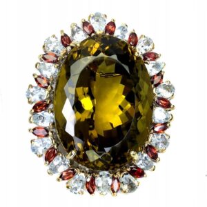 Broszka srebrna 111ct kwarc naturalne akwamaryny granaty 925