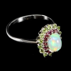 Pierścionek delikatny naturalny opal ognisty granaty oliwiny r 16