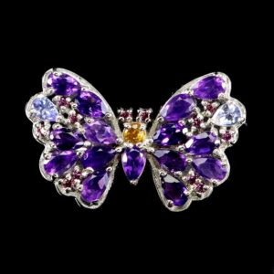 925 Pierścionek naturalne tanzanity granaty ametysty cytryn motyl r 15