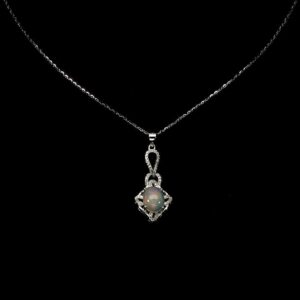 Srebrny 925 naszyjnik piękny naturalny ognisty opal cyrkonie 925