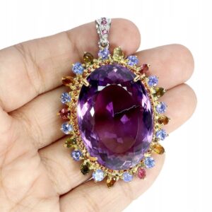 Wisiorek naturalny 70.44ct ametyst tanzanity turmaliny szafiry Songea