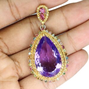 Wisiorek srebrny 24ct ametyst szafiry Songea turmaliny granaty naturalne