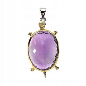 Wisiorek srebrny 925 naturalny 51ct ametyst żółw diopsydy