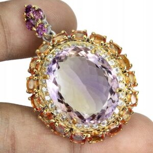 Srebrny wisiorek naturalny 27ct ametryn szafiry Songea granaty topazy