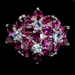 Pierścionek srebrny elegancki natural rodolity granaty tanzanity kwiat r 16