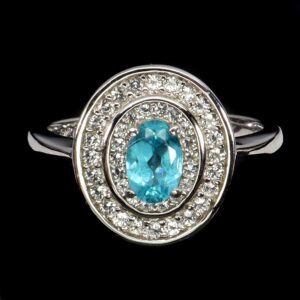 Srebrny pierścionek r 11 naturalny apatyt paraiba blue białe topazy