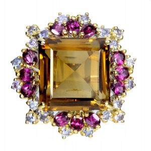 925 Pierścionek naturalny 30ct cytryn granaty tanzanity r 20