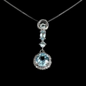 925 Naszyjnik srebrny delikatny naturalne Sky Blue topazy białe topazy