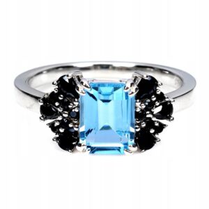 Srebrny piękny pierścionek r 17 naturalny swiss topaz czarne spinele