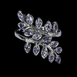 Naturalne tanzanity srebrny pierścionek elegancki r 17 925