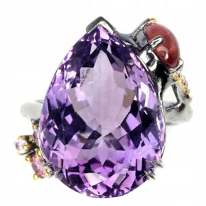 Pierścionek ametyst 15.65ct szafiry srebro r 15