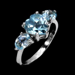925 Pierścionek srebrny delikatny naturalne sky blue topazy serce r 14