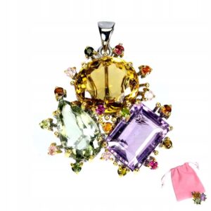 Wisiorek zjawiskowy srebrny naturalny ametyst cytryn turmaliny 43ct